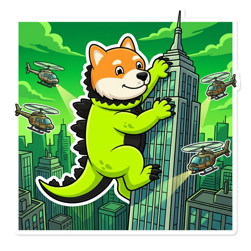 Dogezilla climbing a skyscraper