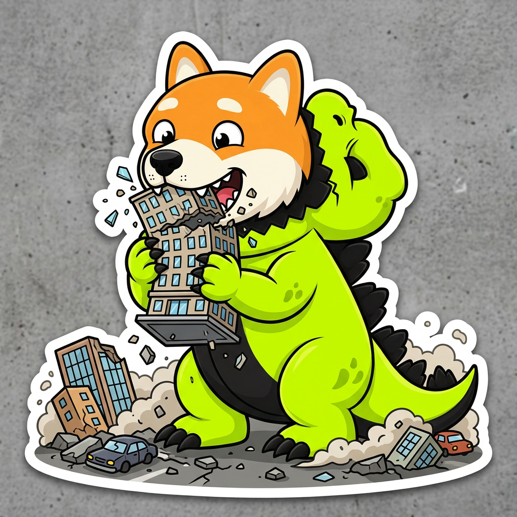 Dogezilla eating a skyscraper