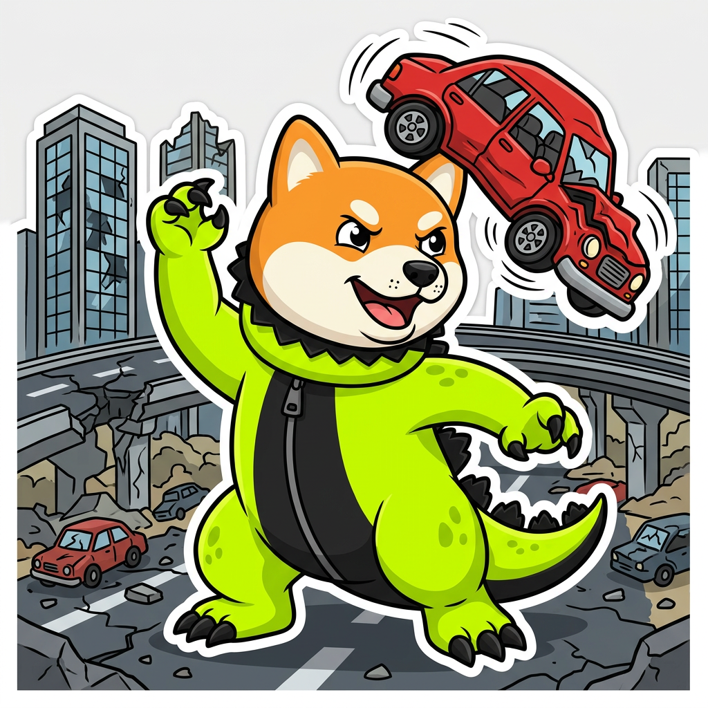 Dogezilla throwing a car into the air