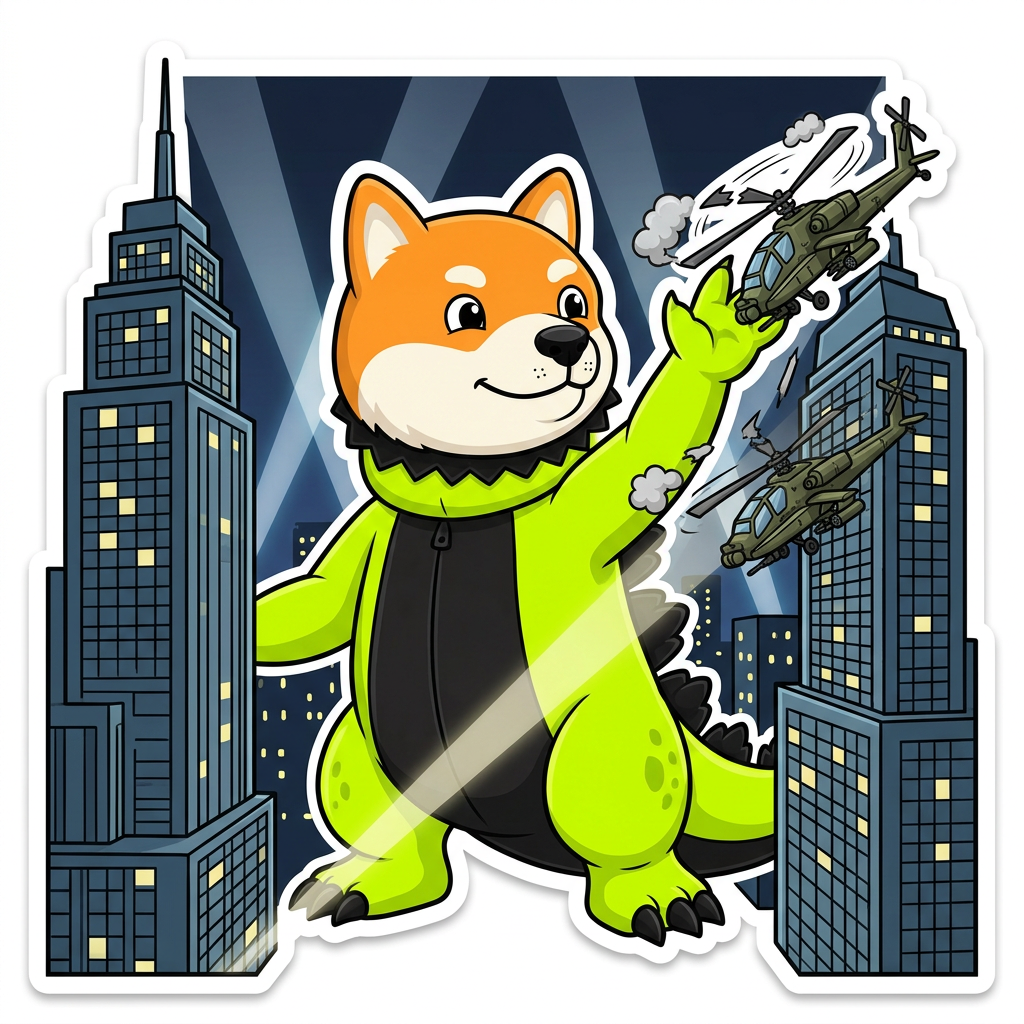 Dogezilla swatting helicopters away